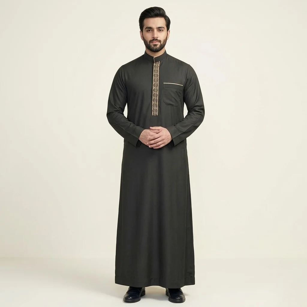 Black Embroidered Thobe for Men Black Embroidered Thobe for Men