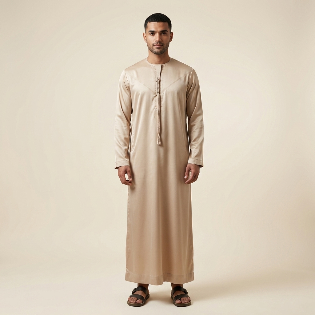 Champagne Beige Emirati Inspired Mens Silk Thobe