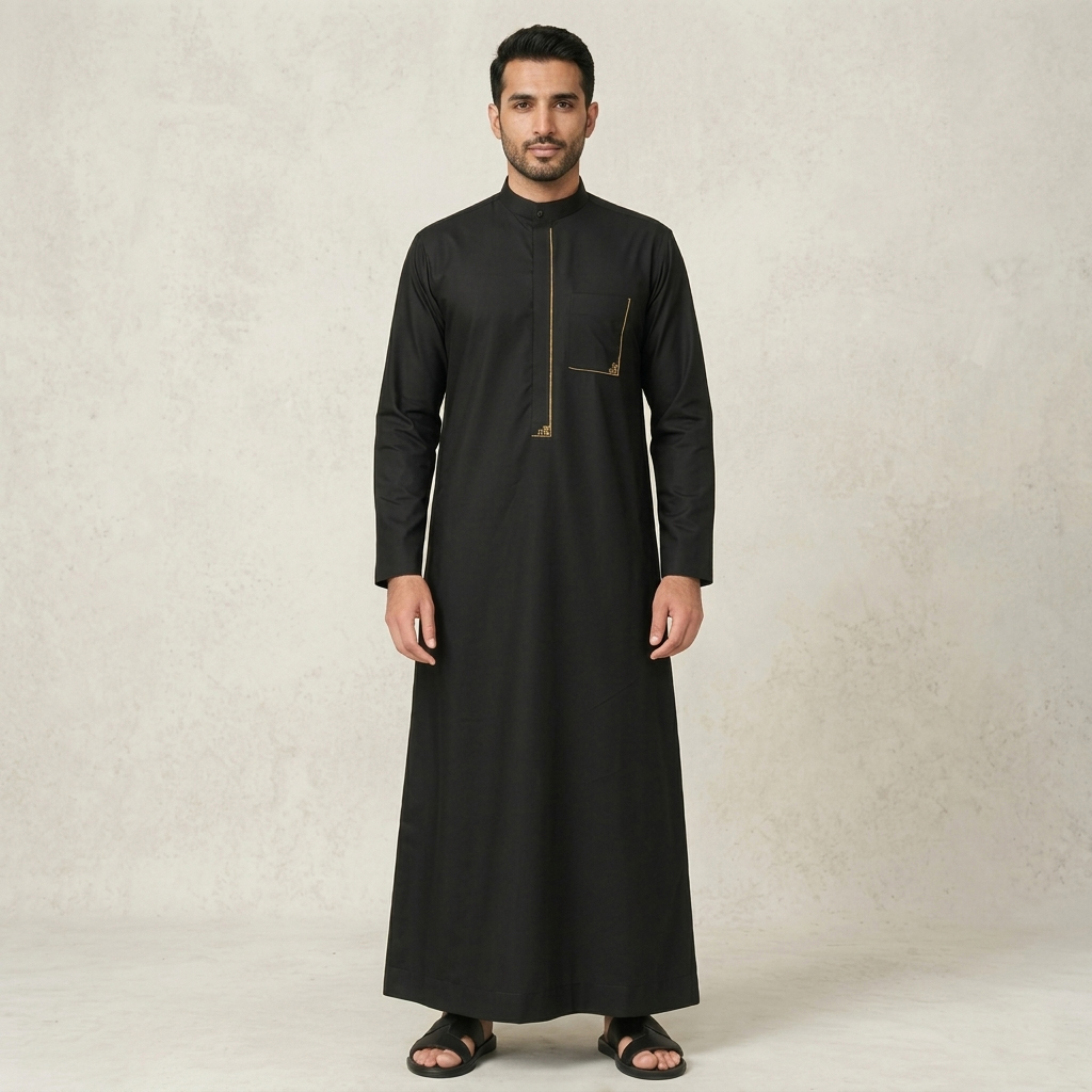 Classic Black Mens Embroidered Thobes