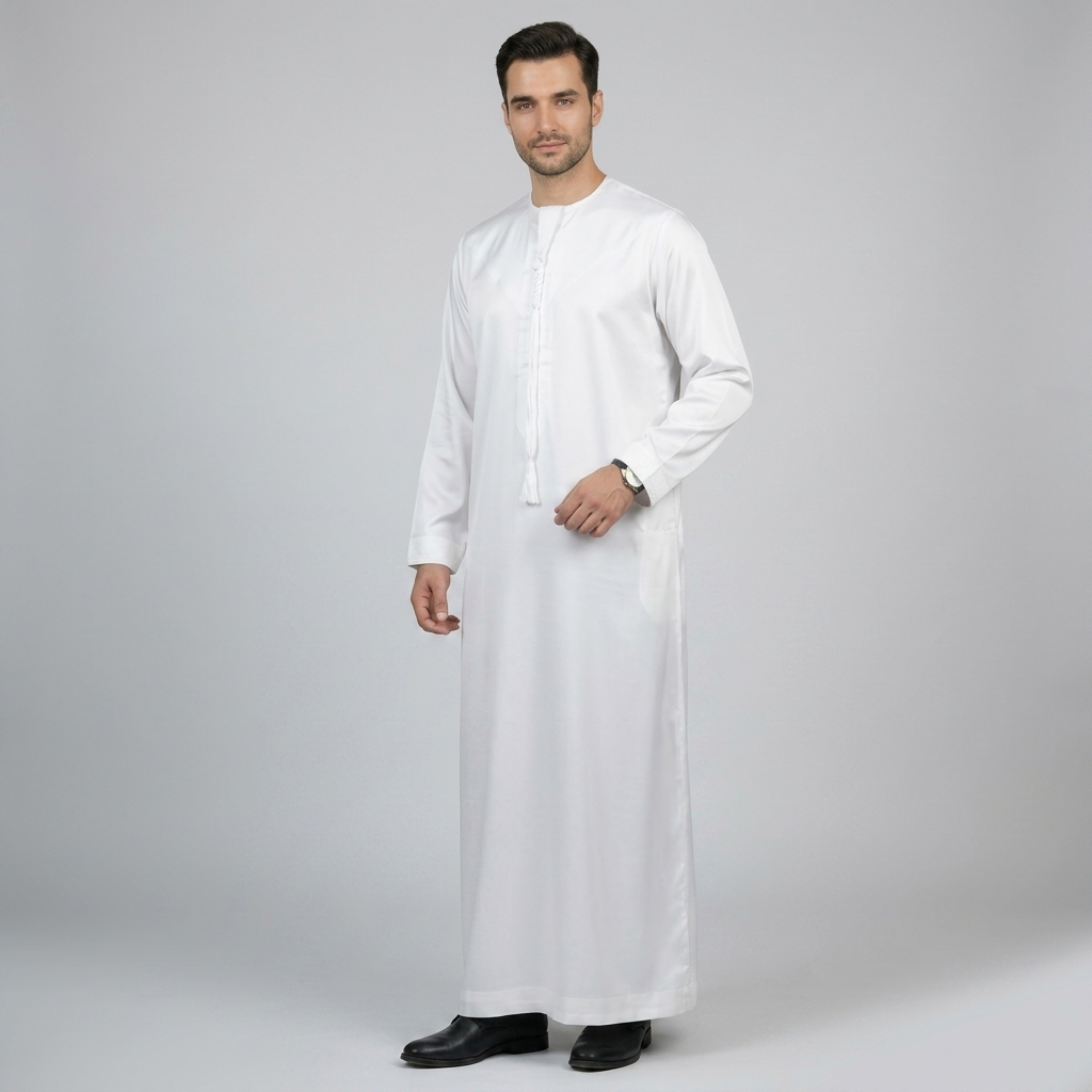 Classic Emirati-Inspired White Silk Thobes for Men