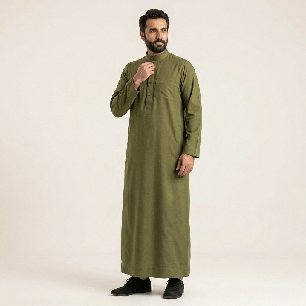 Classic Olive Green Mens Arabic Thobes