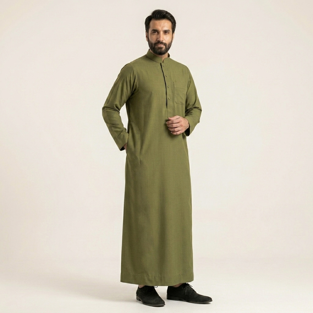 Classic Olive Green Mens Arabic Thobes