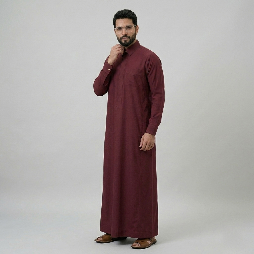 Classic Point Collar Mens Maroon Thobe