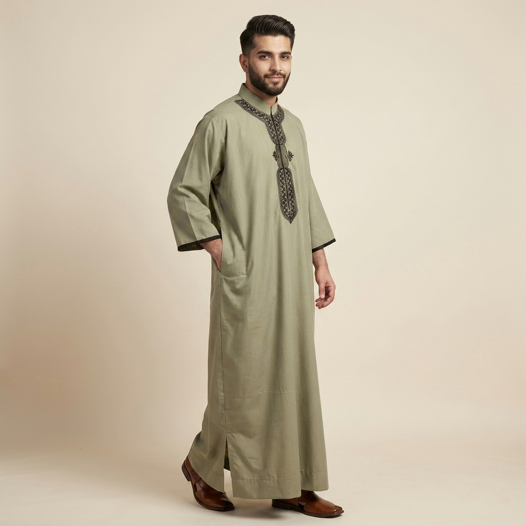 Classic Sage Color Mens Moroccan Thobe (2) Classic Sage Color Mens Moroccan Thobe