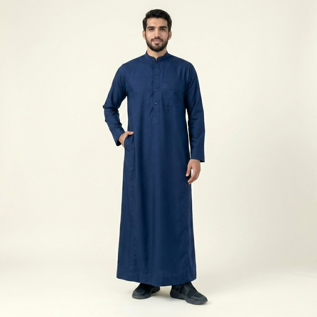 Classic Saudi Style Navy Blue Mens Thobe