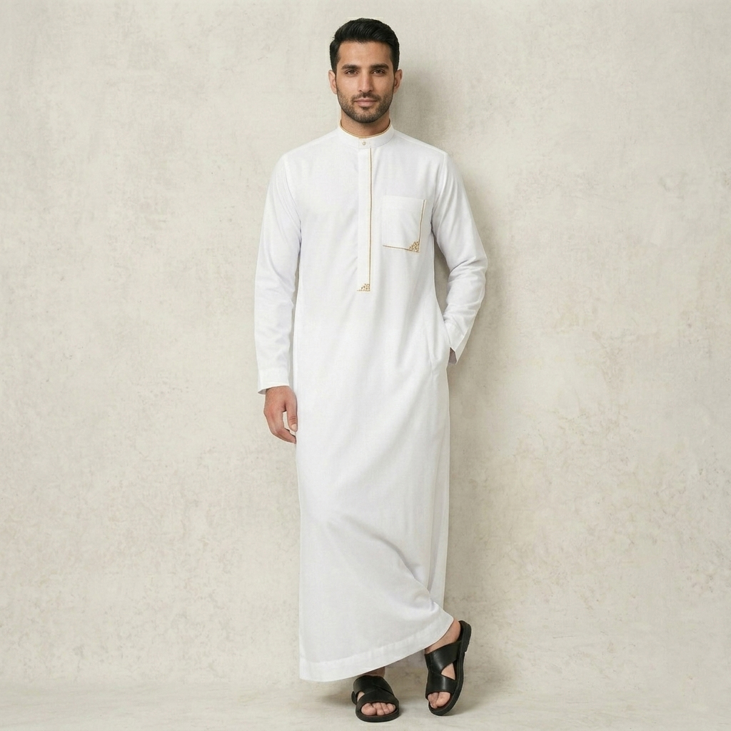 Classic White Embroidered Thobes for Men