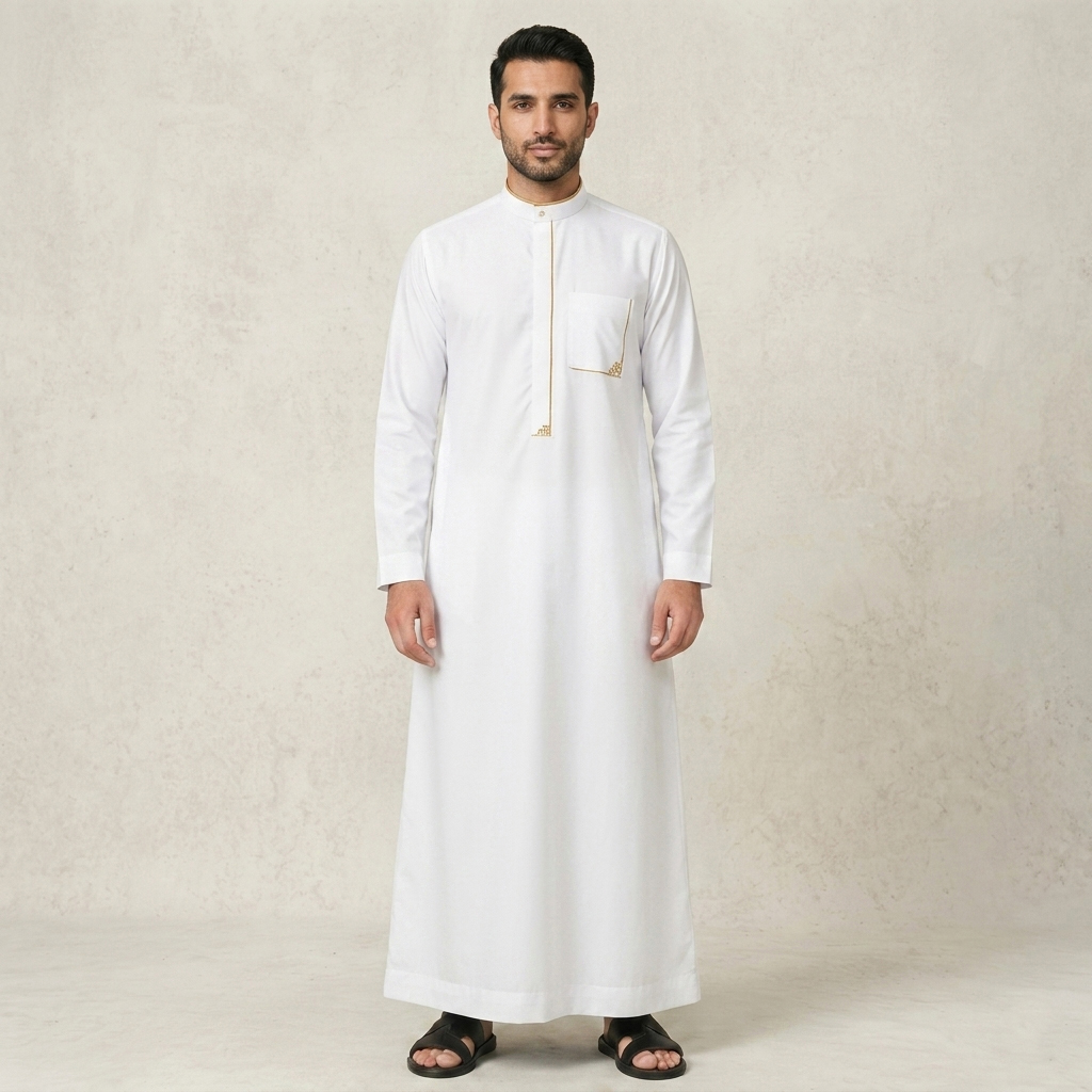 Classic White Embroidered Thobes for Men