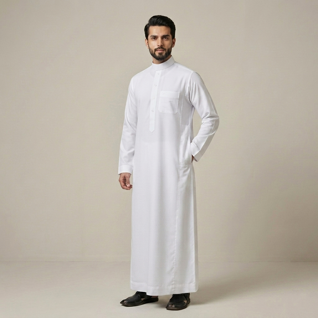 Classic Whtie Saudi Style Mens Cashmere Wool Thobe