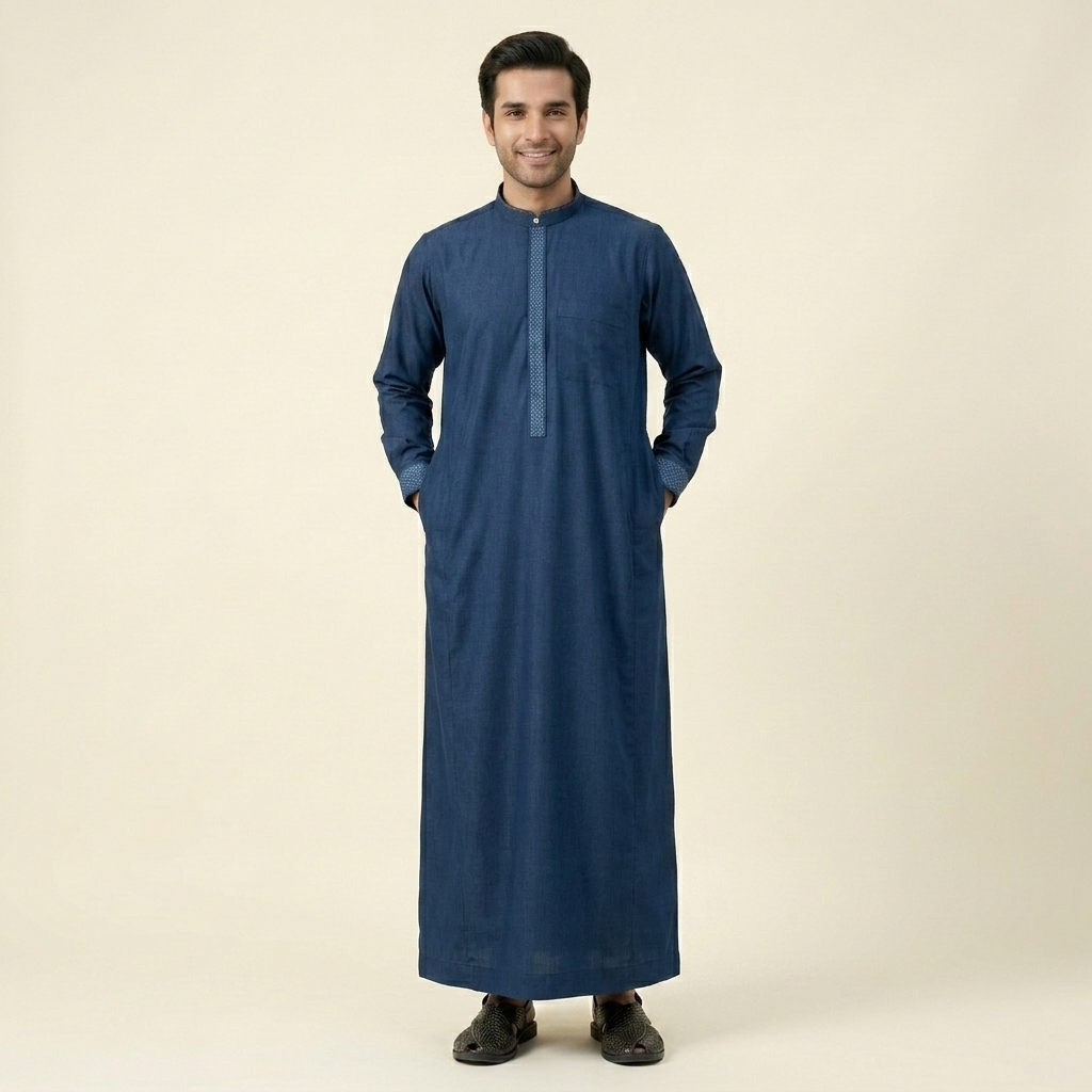 Contrast Accents Indigo Blue Mens Thobe