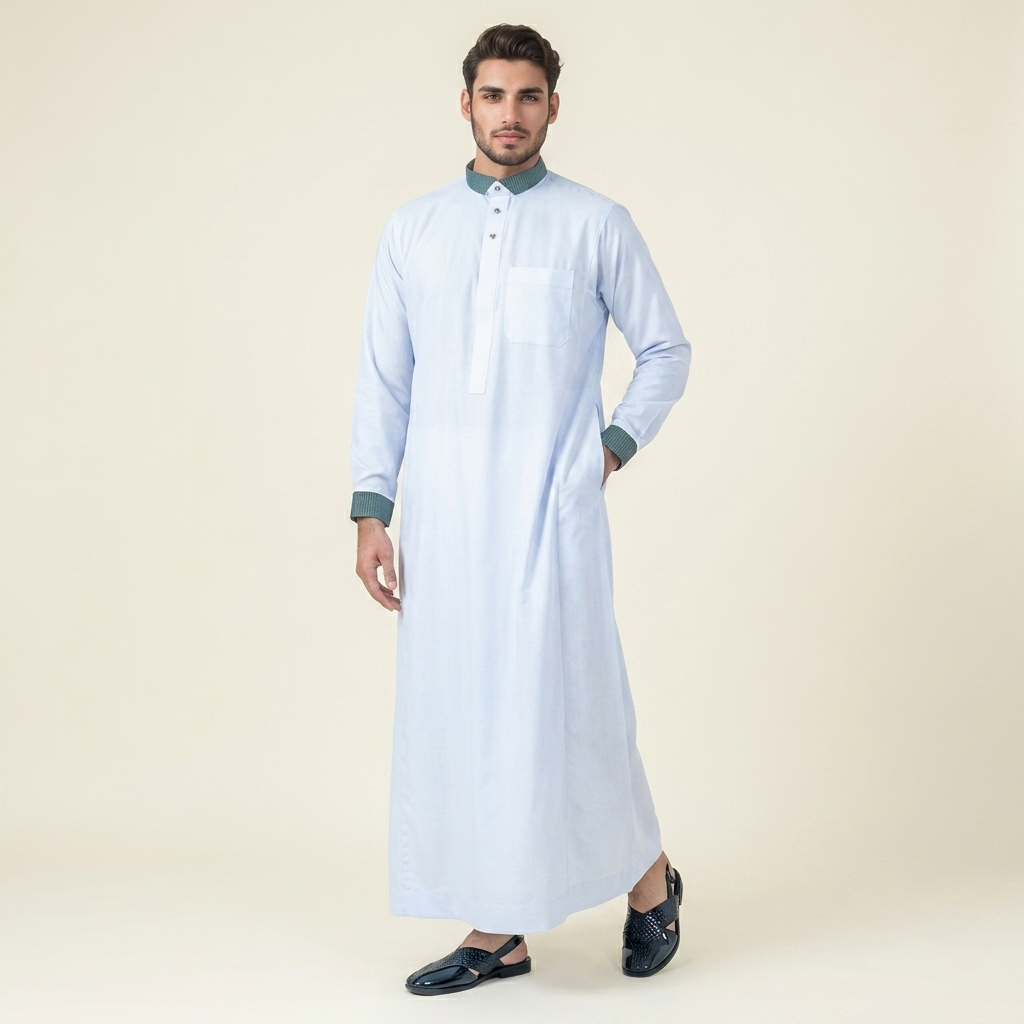 Contrast Collar White Thobe for Men Contrast Collar White Thobe for Men