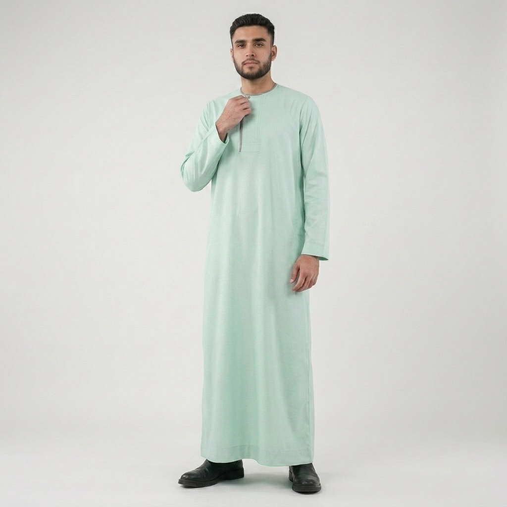 Contrast Piping Mint Green Mens Thobes