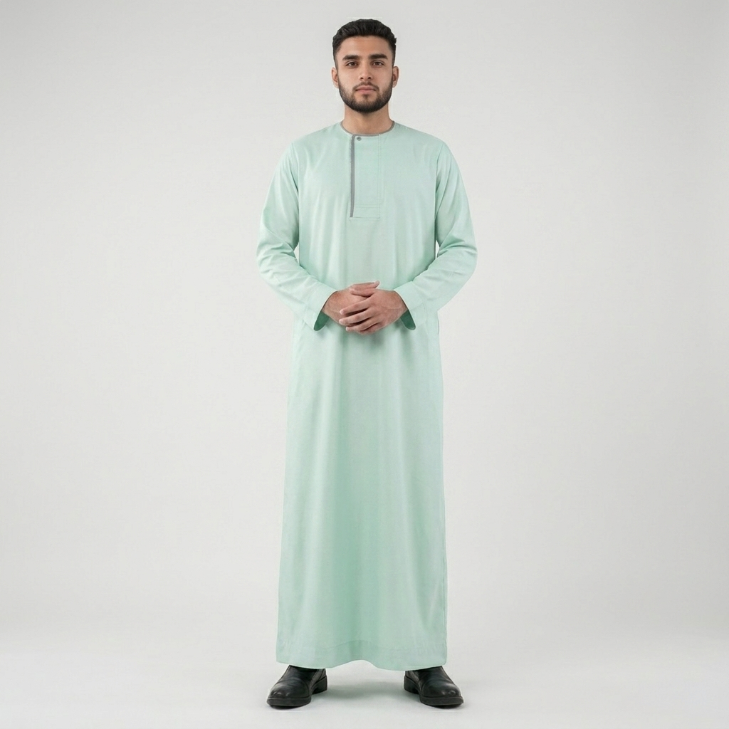 Contrast Piping Mint Green Mens Thobes