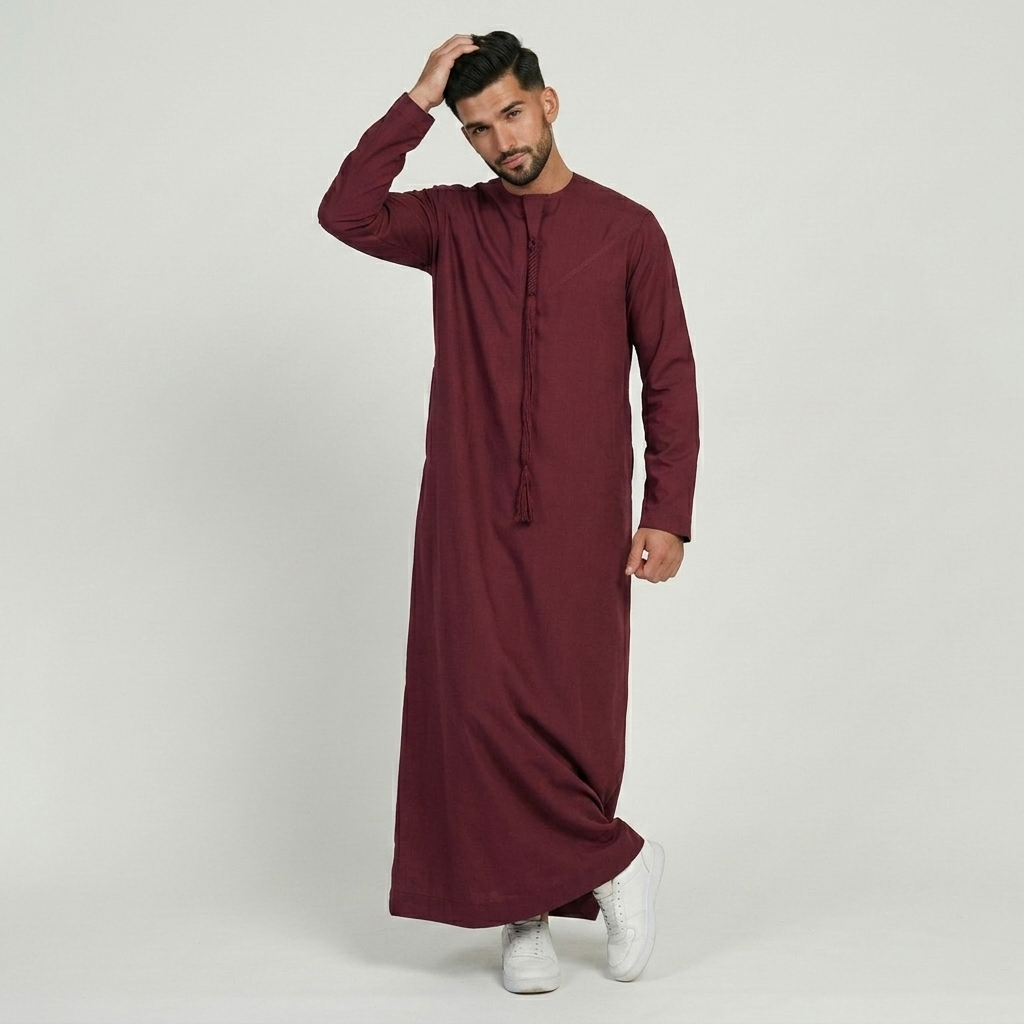 Deep Maroon Mens Emirati Thobes