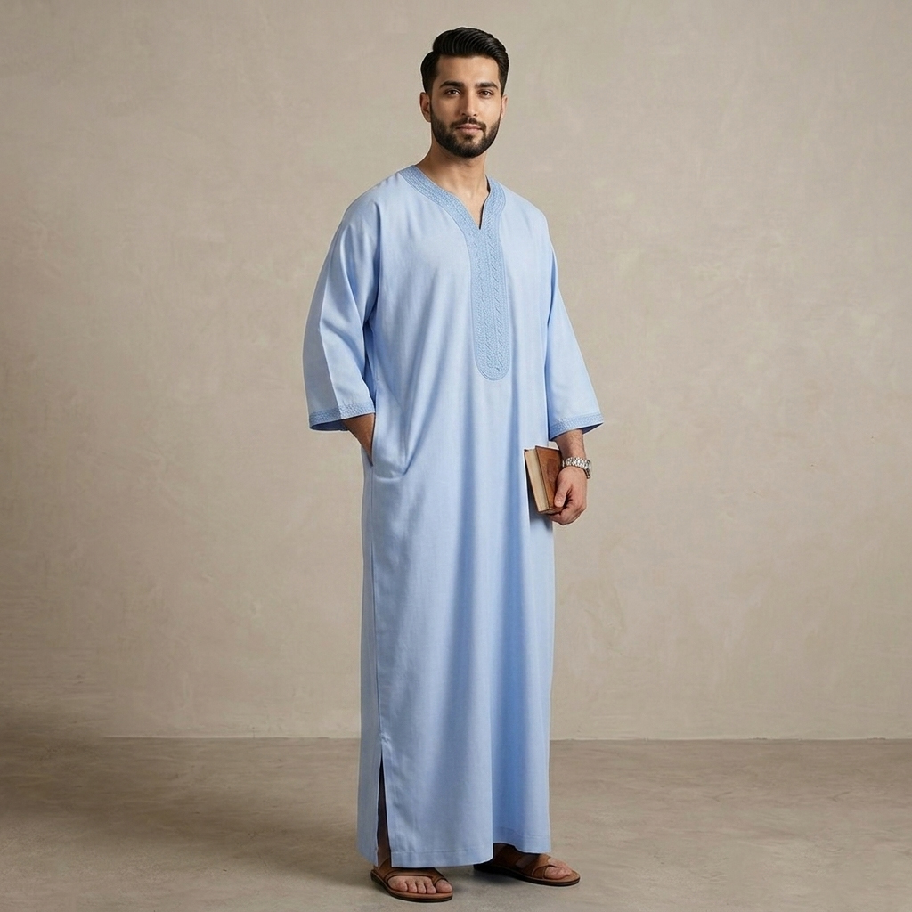 Designer Light Blue Moroccan Thobe