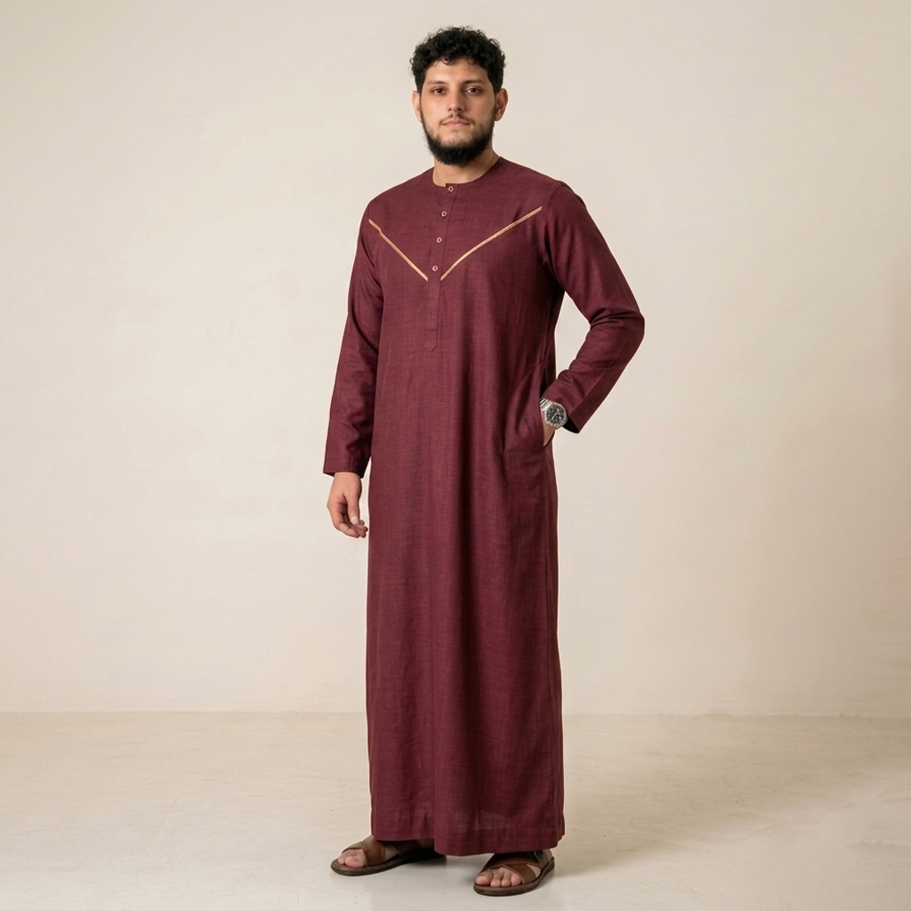 Designer V-Yoke Cut Mens Maroon Thobes