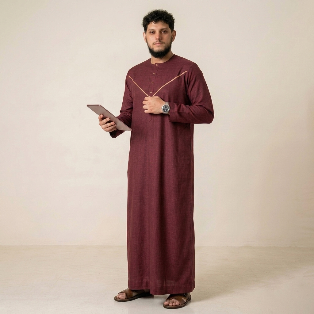 Designer V-Yoke Cut Mens Maroon Thobes