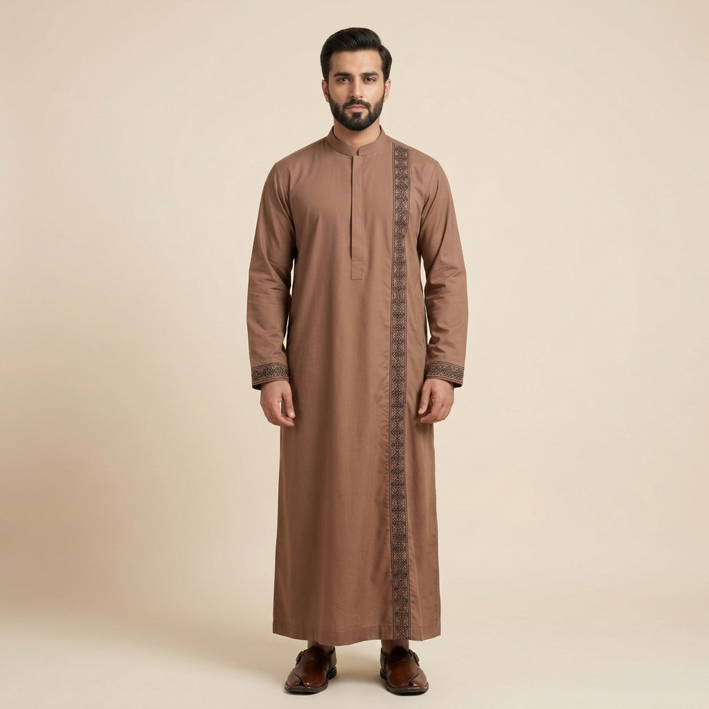 Earth Brown Arabic Style Mens Embroidered Thobes