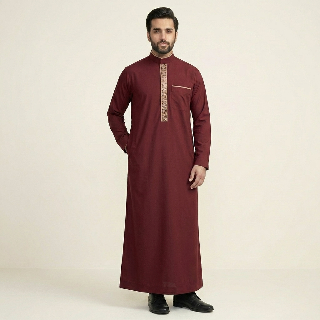 Executive Maroon Mens Embroidered Thobes Executive Maroon Mens Embroidered Thobes