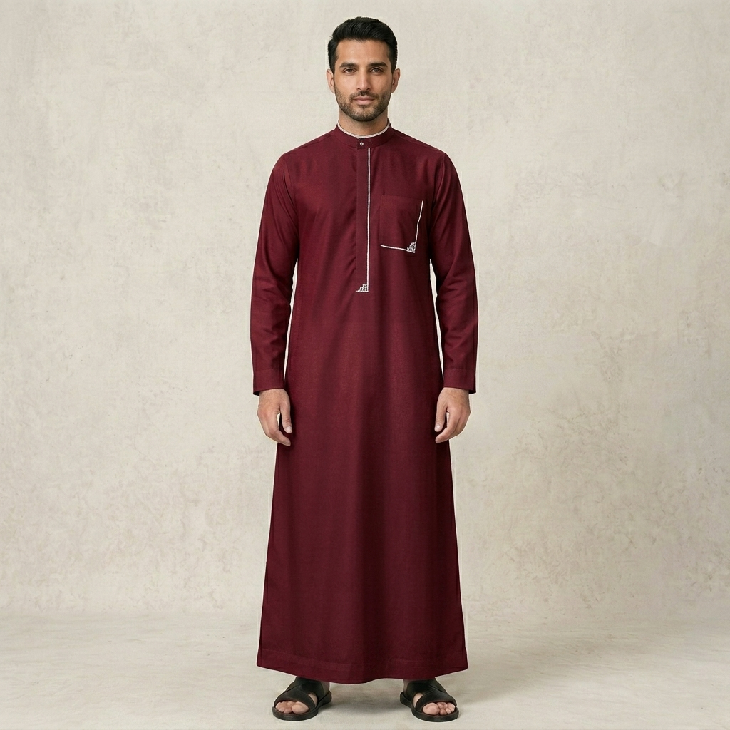 Executive Royal Maroon Embroidered Thobes for Men Executive Royal Maroon Embroidered Thobes for Men