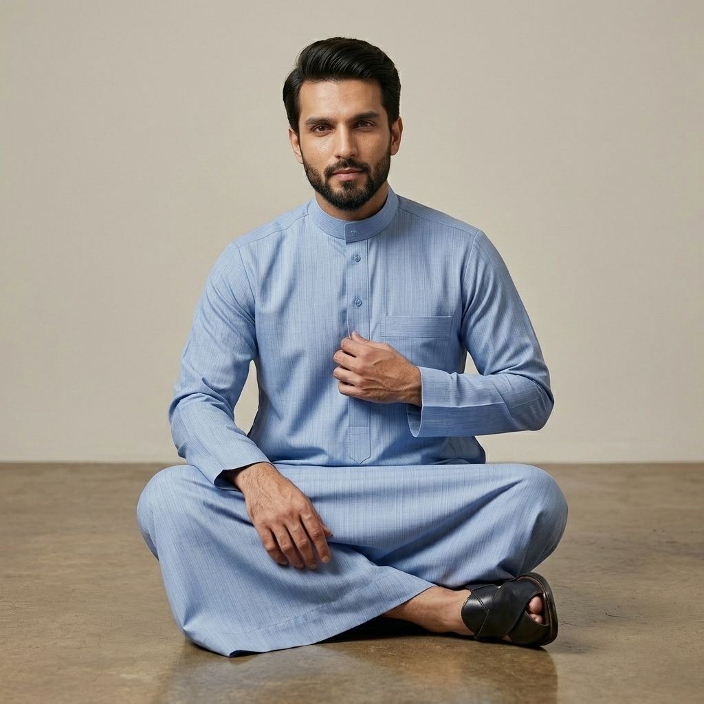 Executive Sky Blue Mens Cashmere Wool Thobe