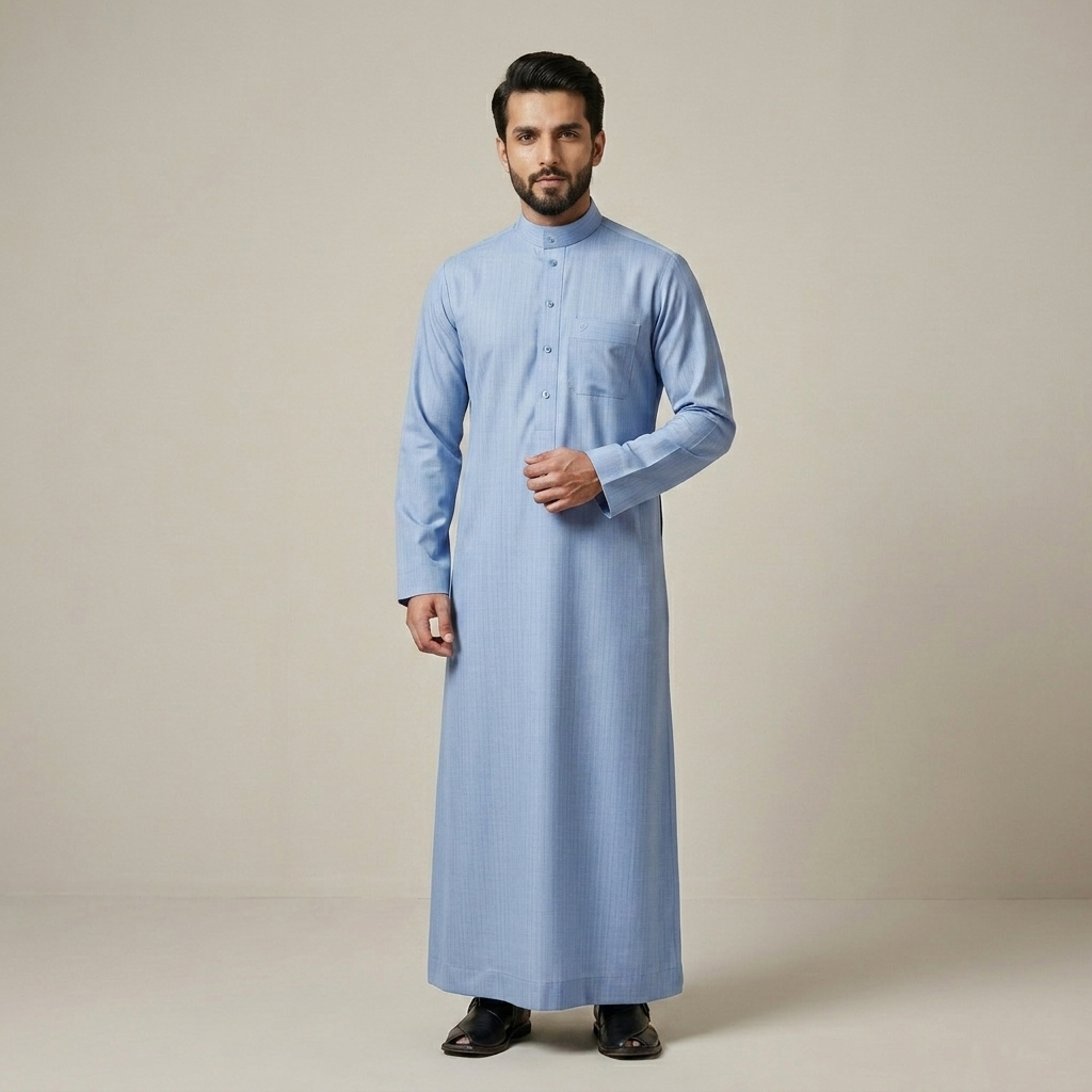 Executive Sky Blue Mens Cashmere Wool Thobe