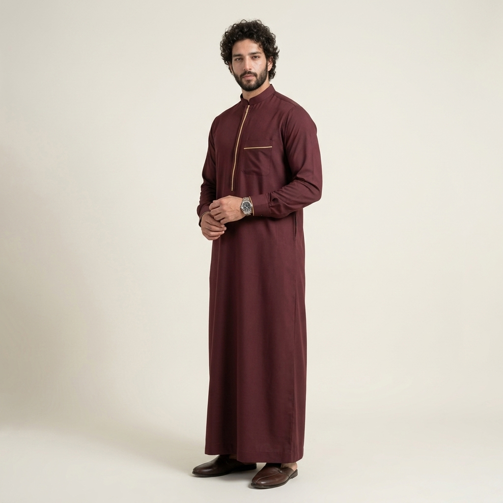 Gold Contrast Mens Maroon Thobes
