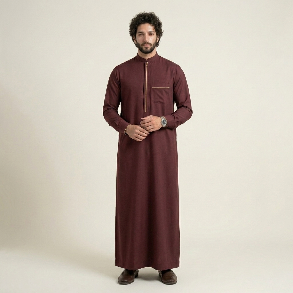 Gold Contrast Mens Maroon Thobes