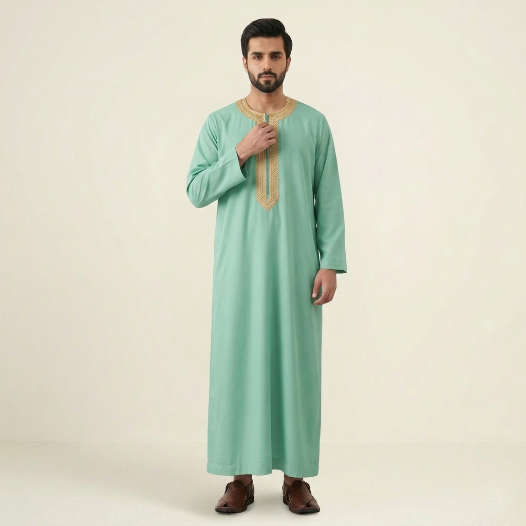 Heritage Mint Green Mens Moroccan Thobe (2) Heritage Mint Green Mens Moroccan Thobe