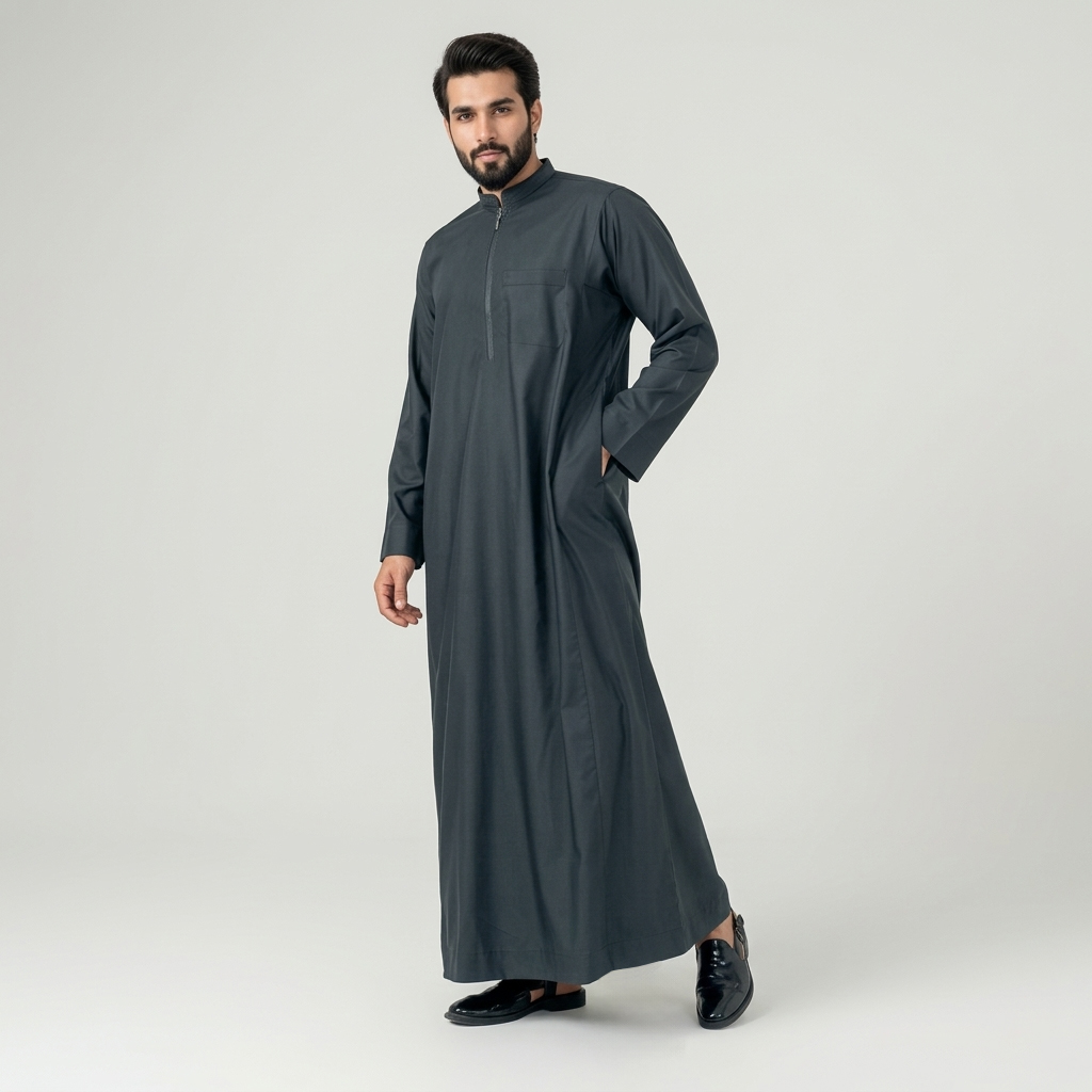 Men’s Black Plain Zipper Thobe