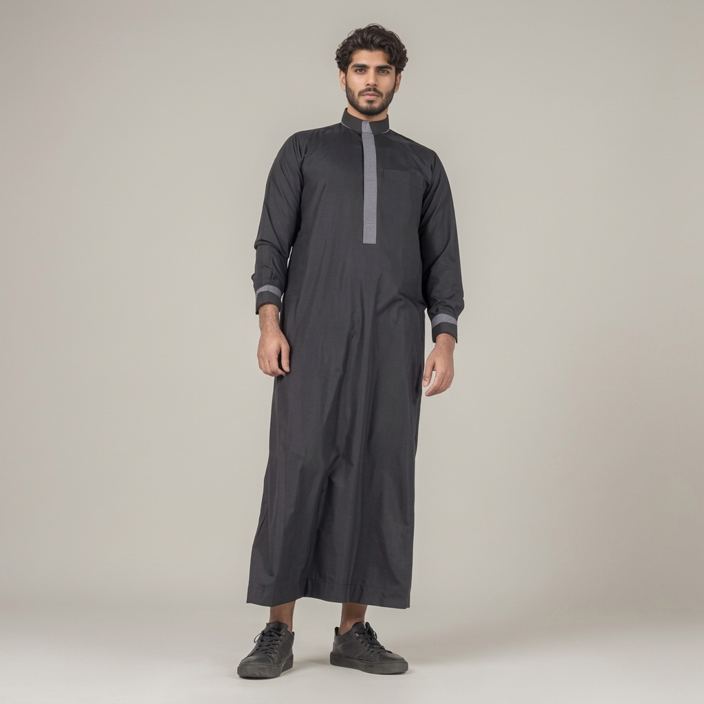 Men’s Designer Printed Black Thobe