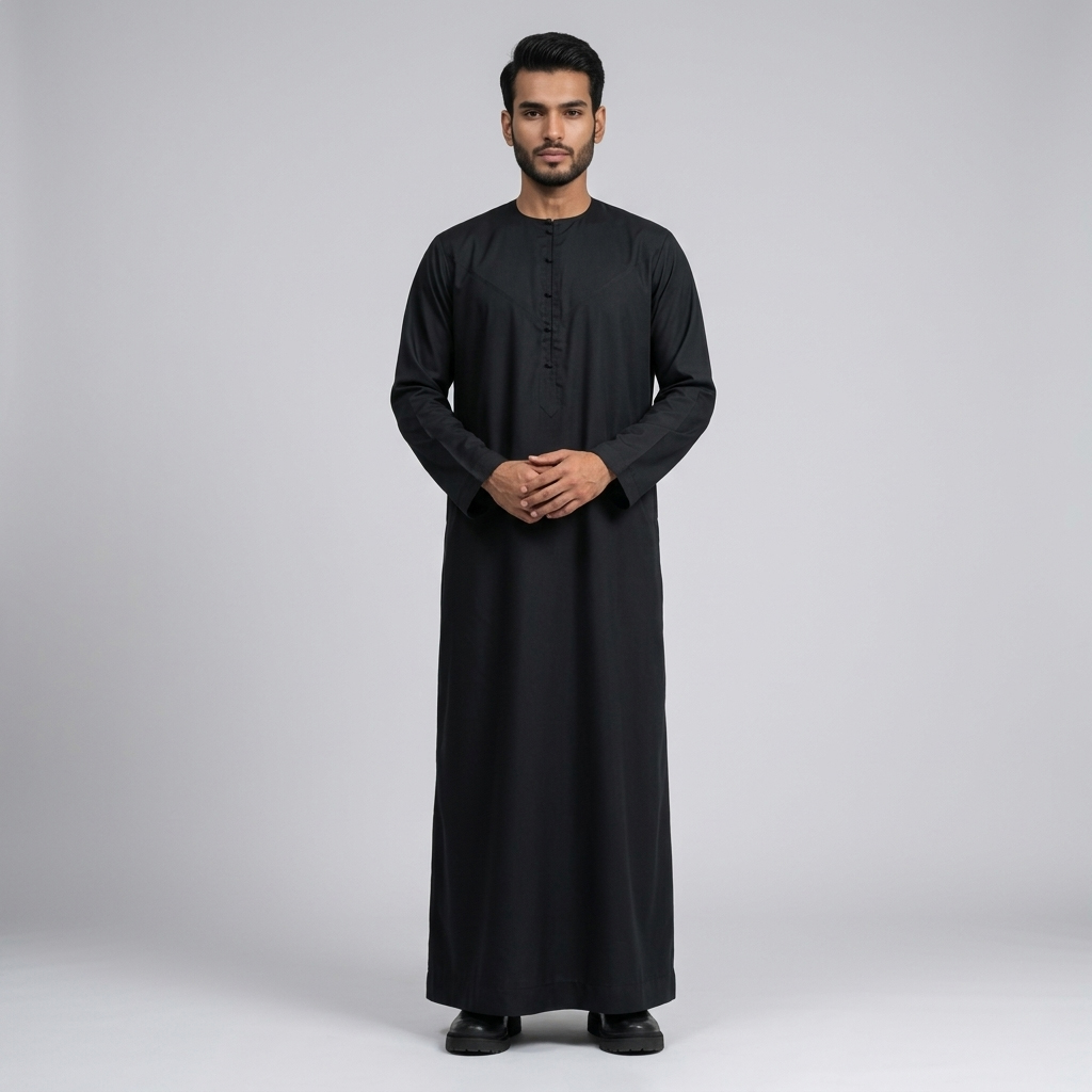 Men's Plain Black Color Omani Thobe Men's Plain Black Color Omani Thobe