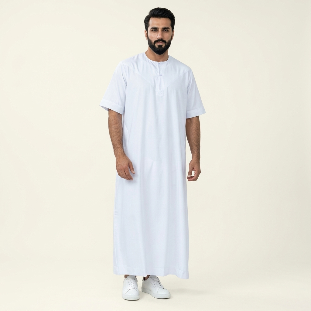 Men's Short-Sleeve White Omani Thobe