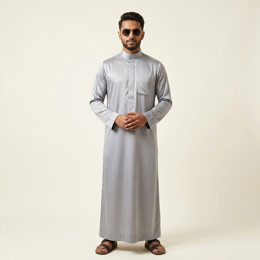 Metallic Slate Grey Arabic Silk Thobe for Men
