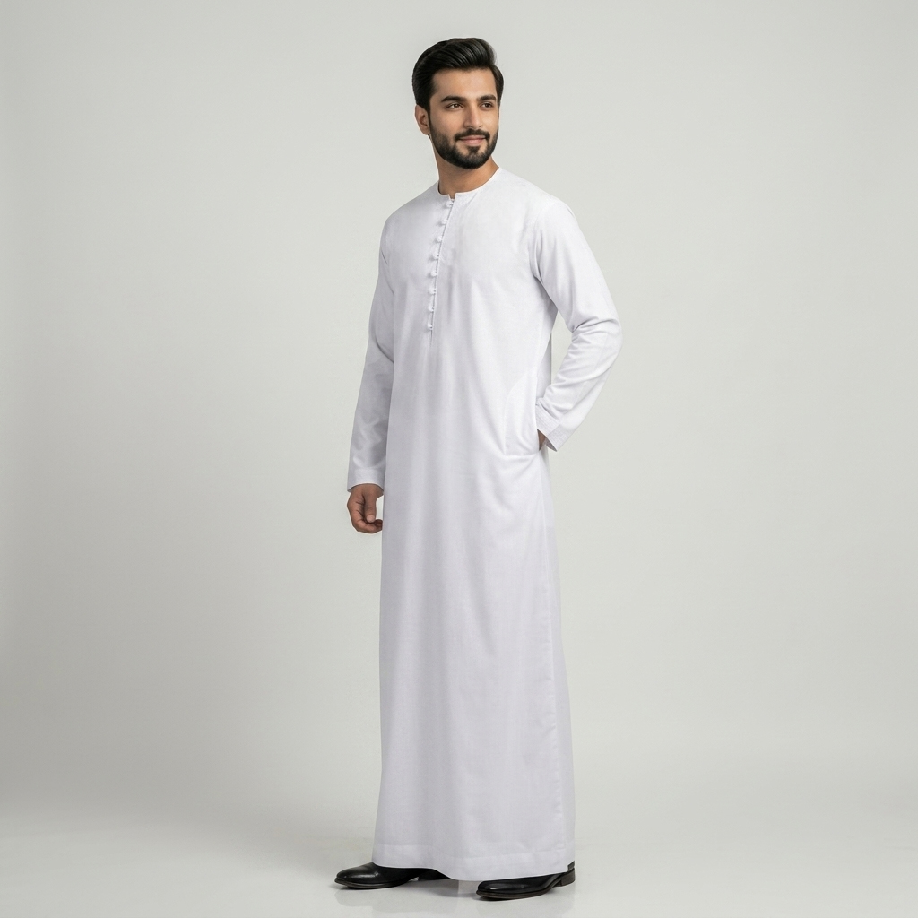 Minimalist Loop-Button White Thobe for Men