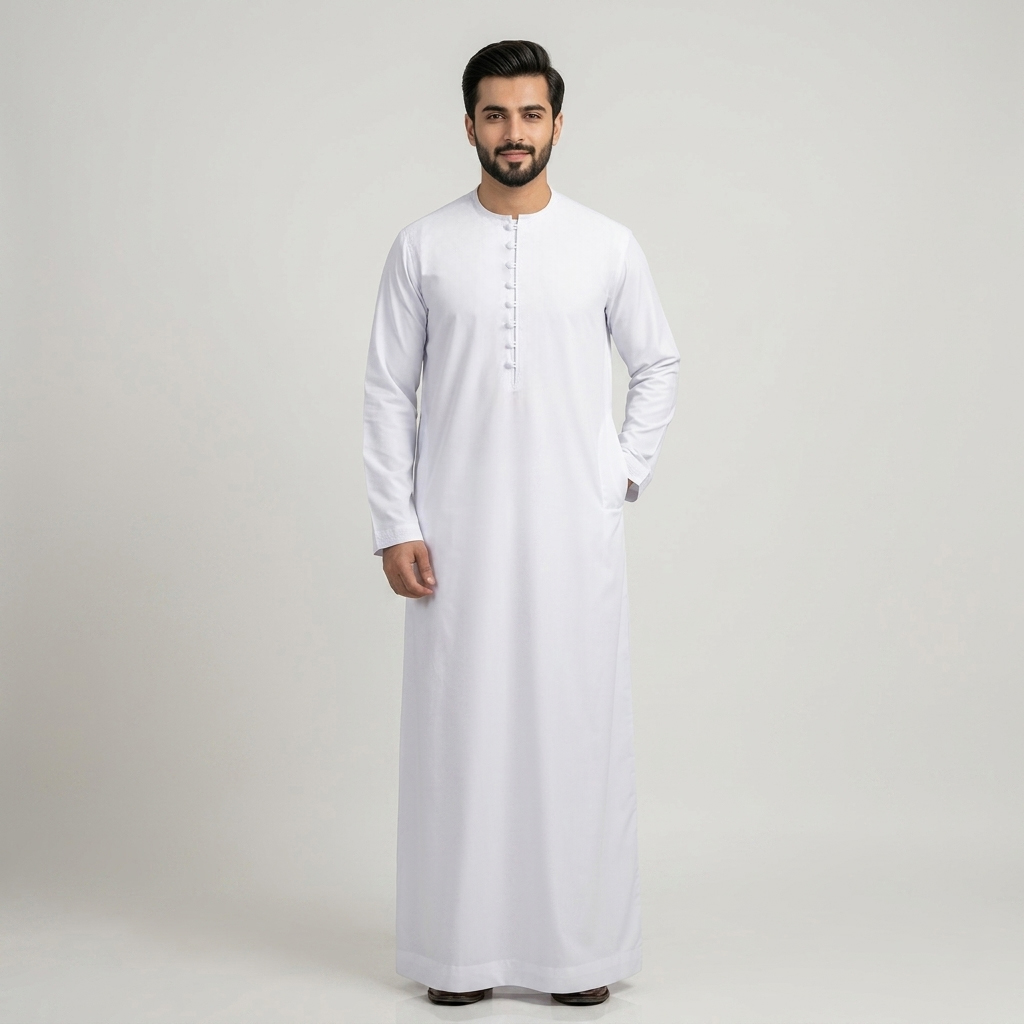 Minimalist Loop-Button White Thobe for Men