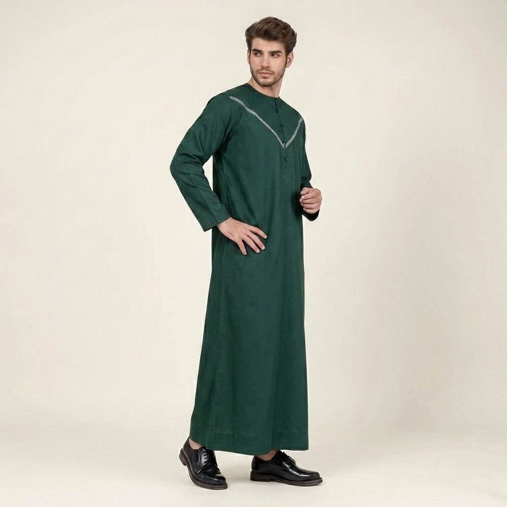 Modern Emirati Emerald Green Men's Thobe