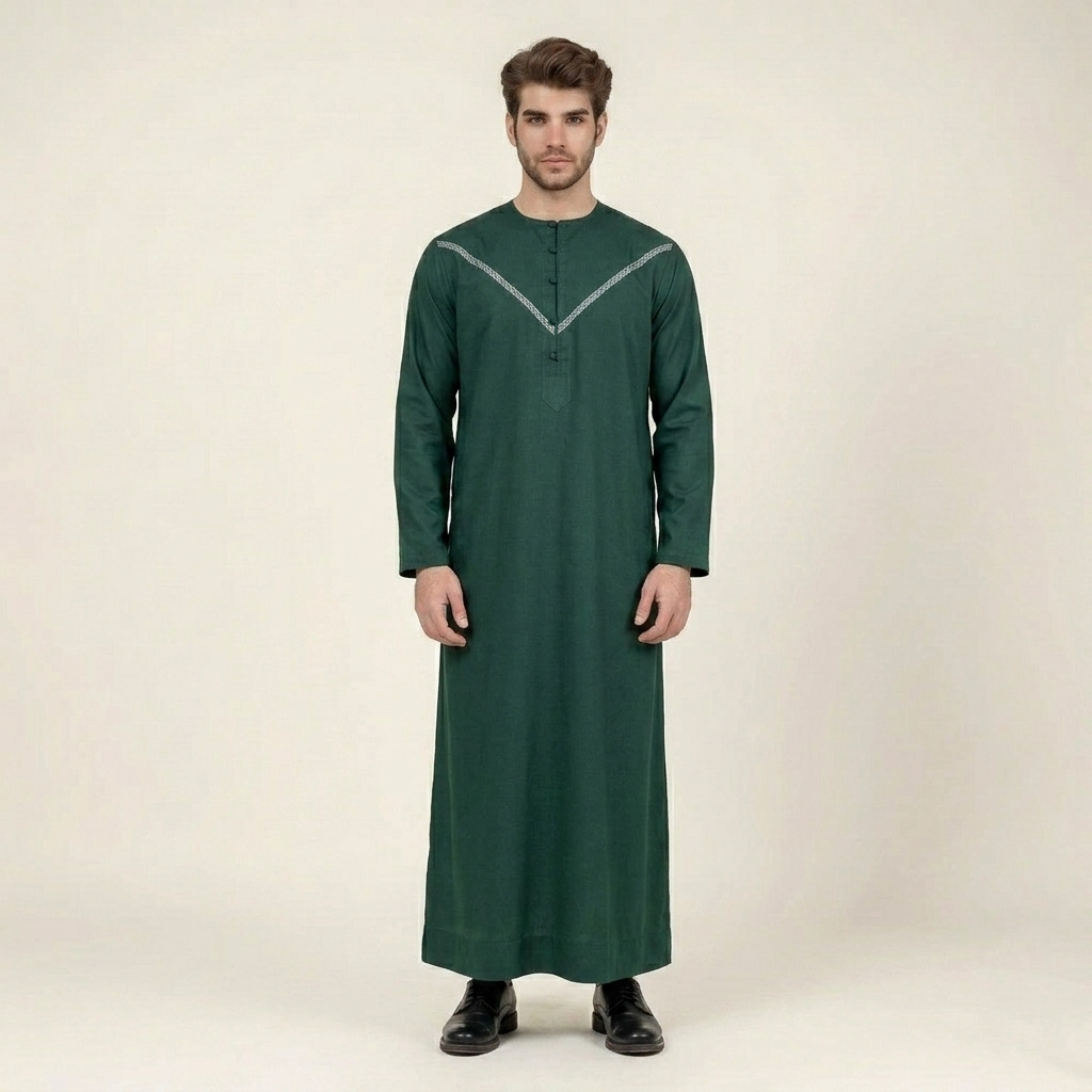 Modern Emirati Emerald Green Men's Thobe