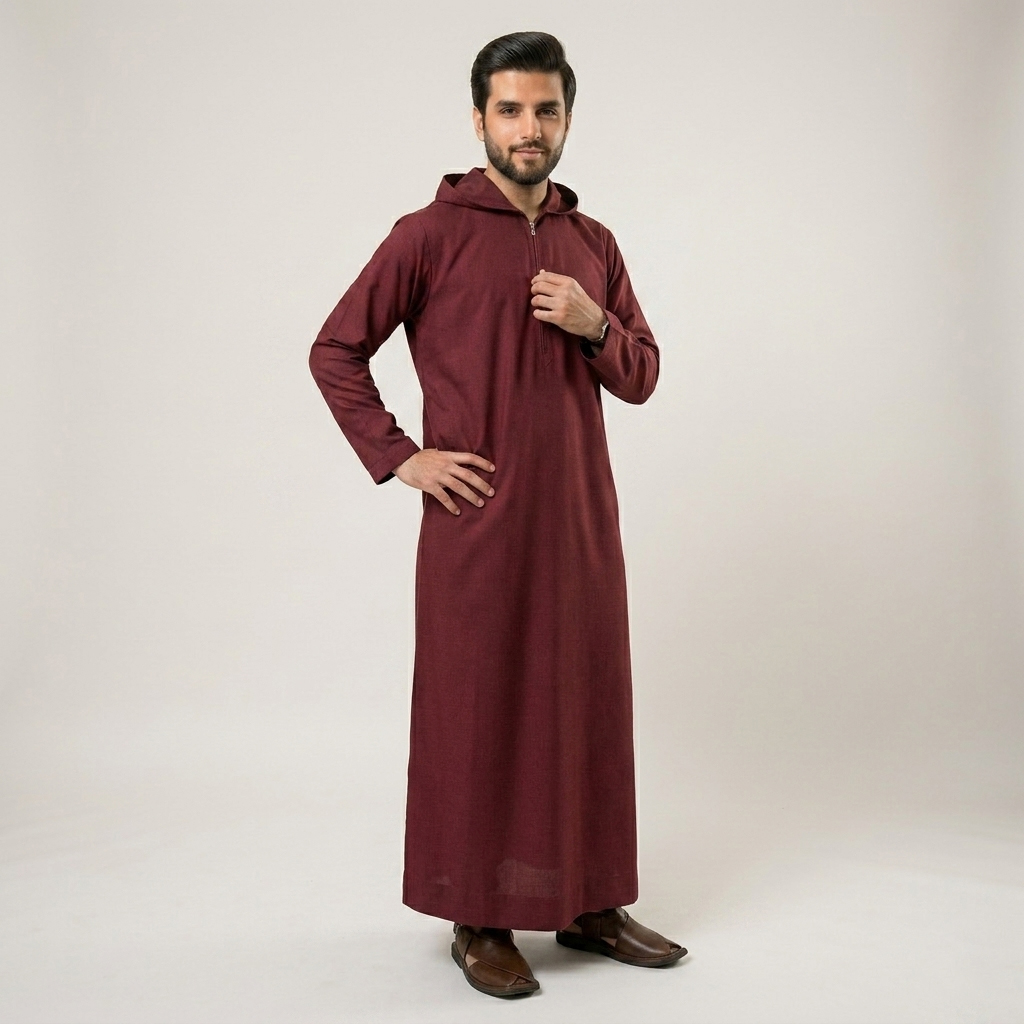 Modern Hooded Mens Maroon Thobes