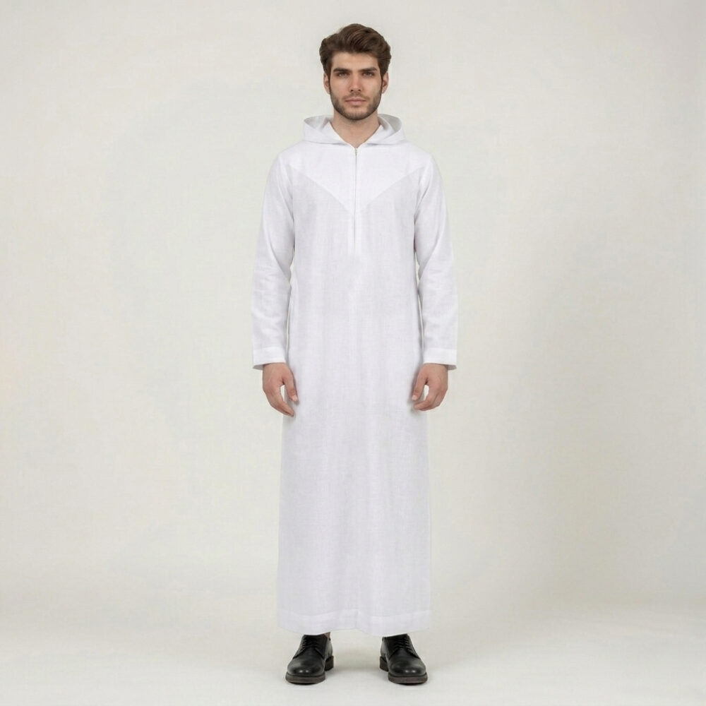 Modern Hooded White Thobe for Men