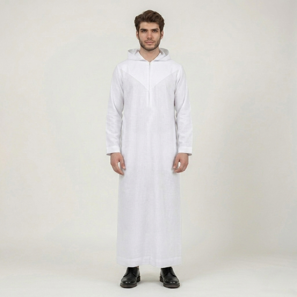 Modern Hooded White Thobe for Men Modern Hooded White Thobe for Men