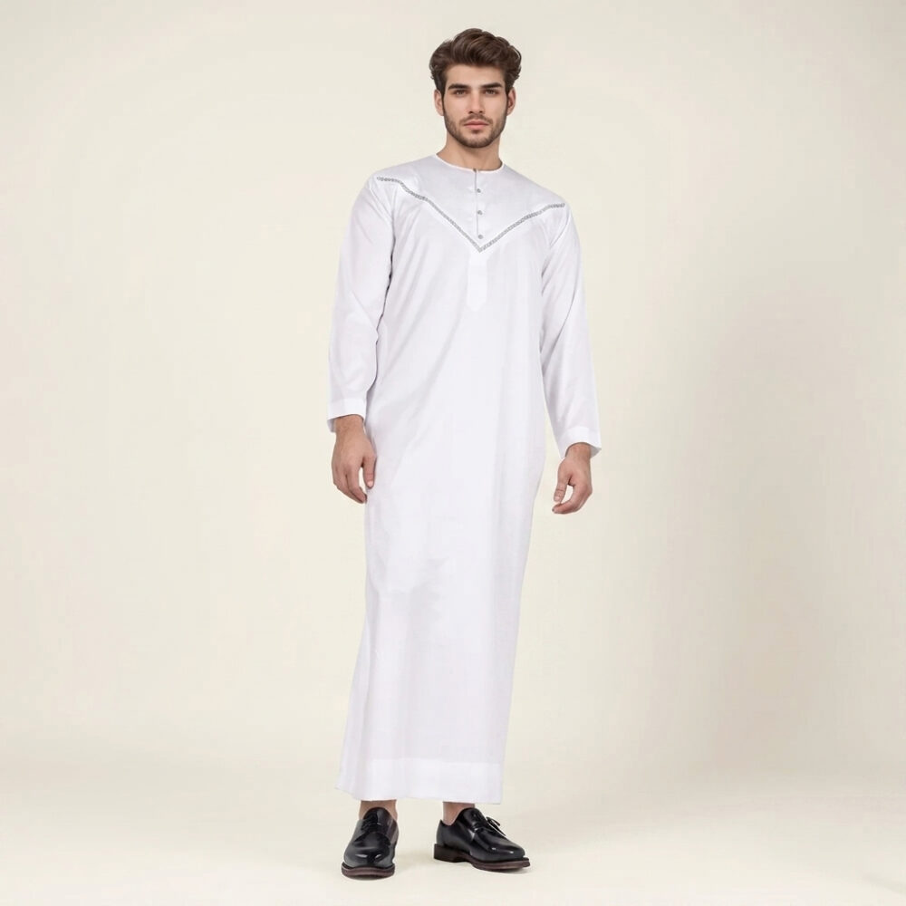 Modern Omani White Thobe for Men