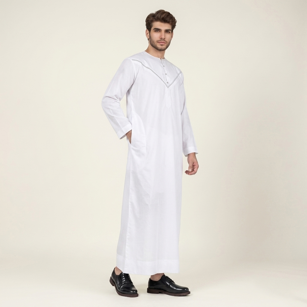 Modern Omani White Thobe for Men (2) Modern Omani White Thobe for Men