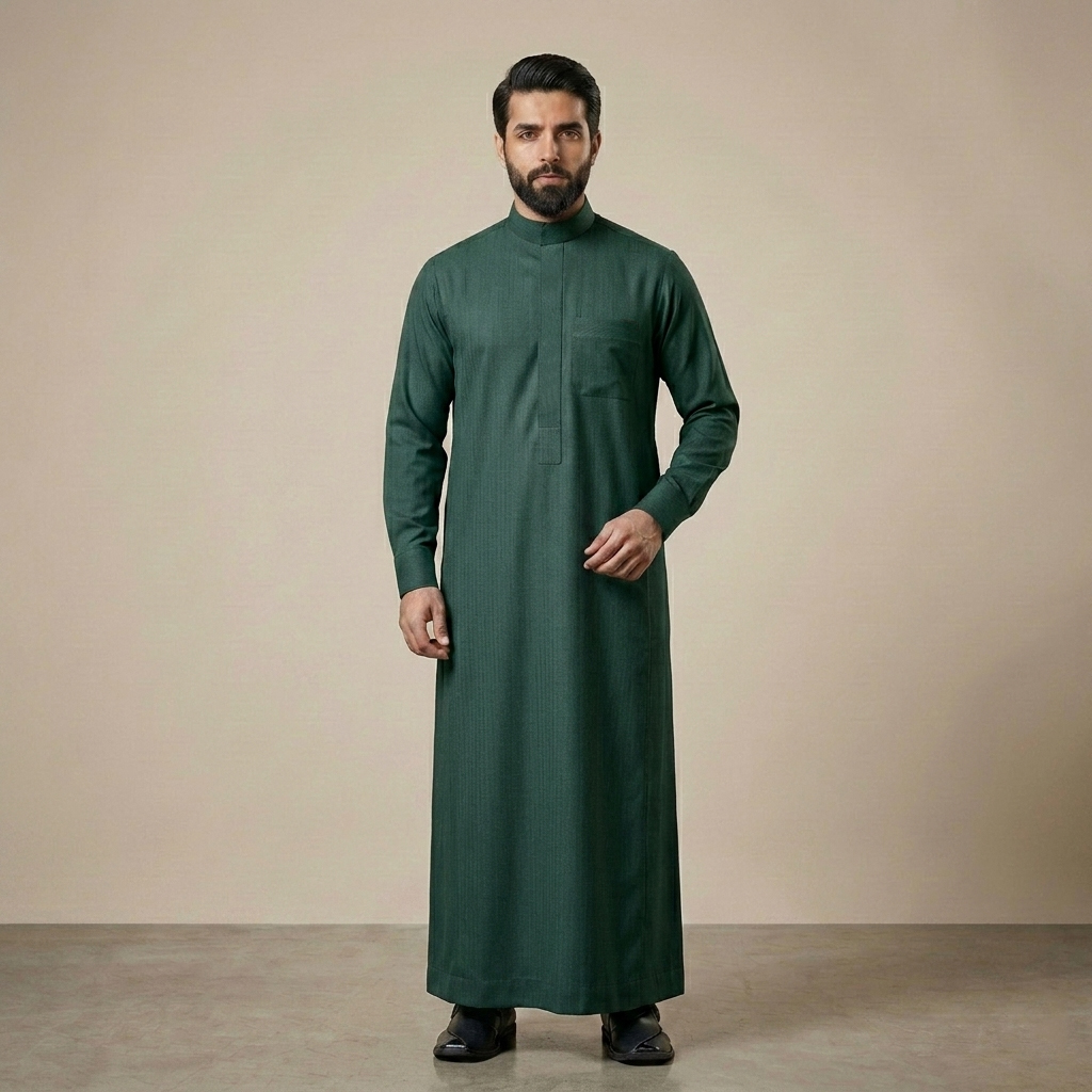 Modren Forest Green Mens Cashmere Wool Thobe