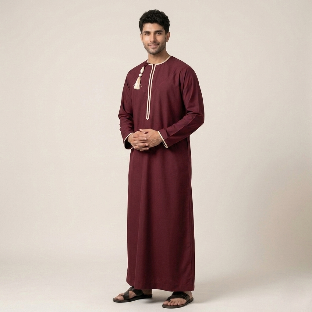 Omani Tassel Detail Mens Maroon Thobes