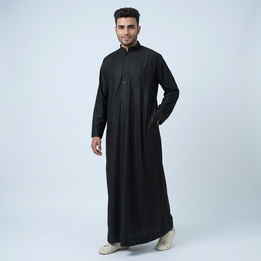Plain Black Arab Thobe For Men Plain Black Arab Thobe For Men
