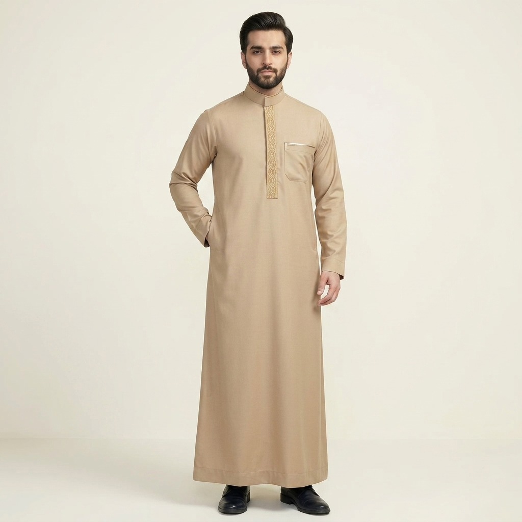 Premium Beige Embroidered Thobe for Men Premium Beige Embroidered Thobe for Men
