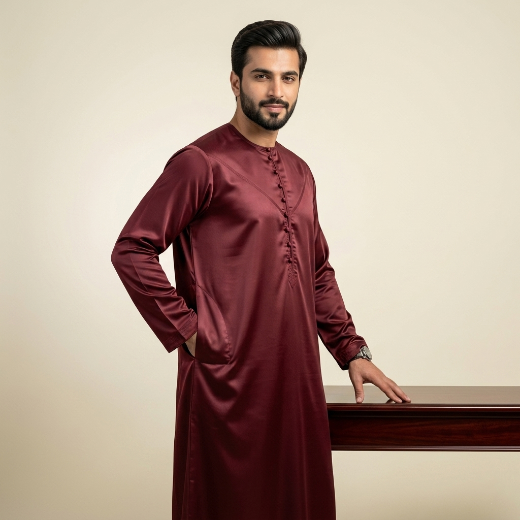 Premium Deep Maroon Silk Thobes for Men