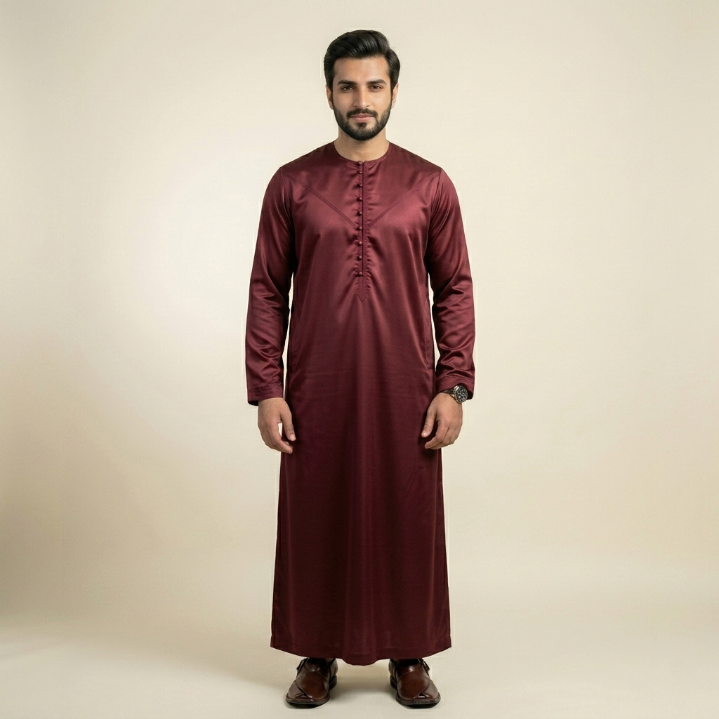 Premium Deep Maroon Silk Thobes for Men