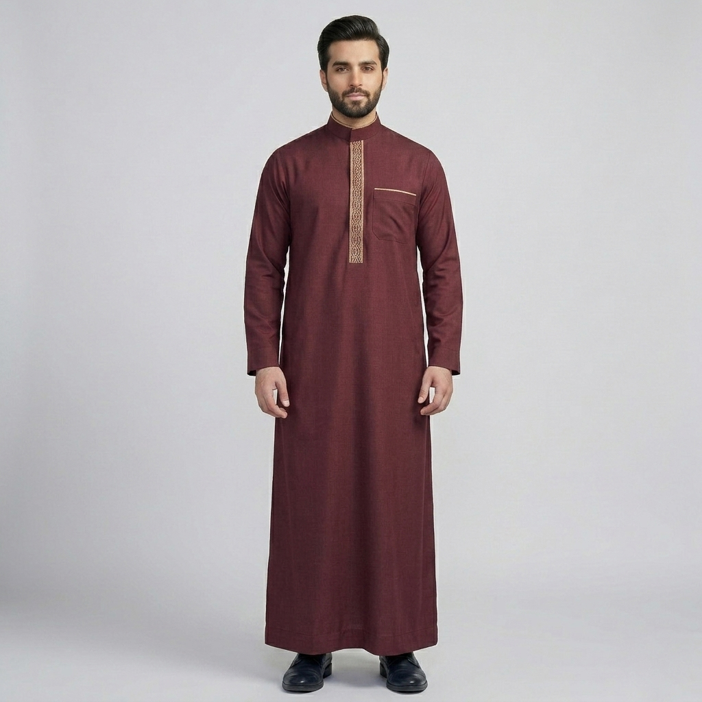 Premium Embroidered Mens Maroon Thobes