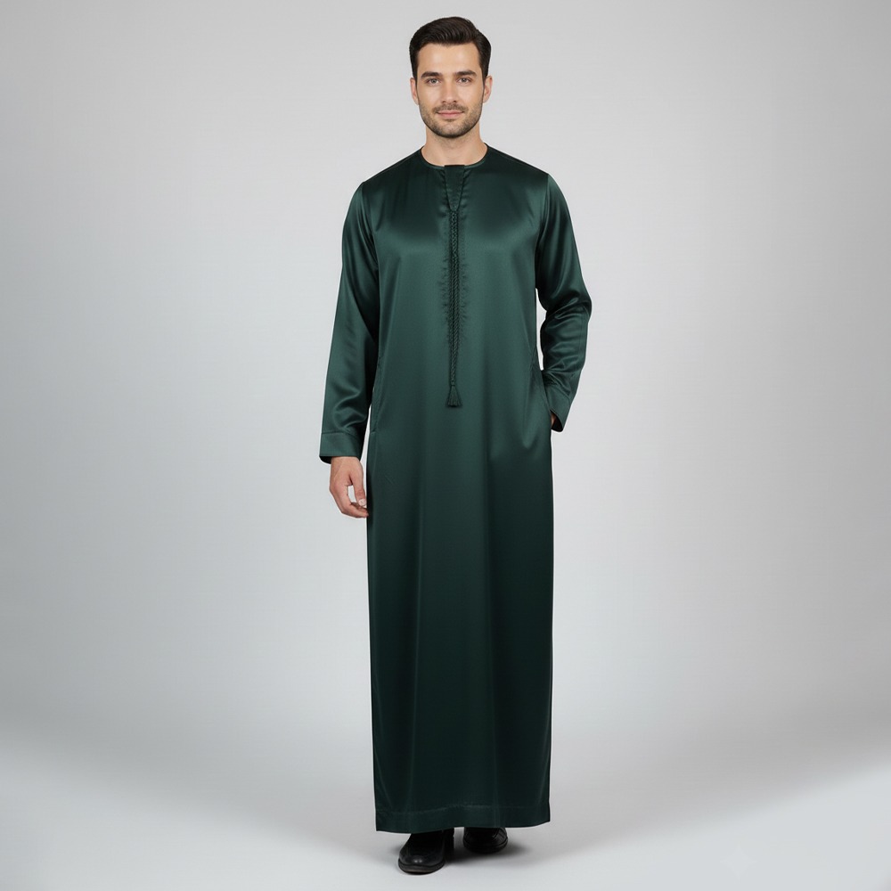 Premium Emerald Green Emirati Silk Thobe for Mens
